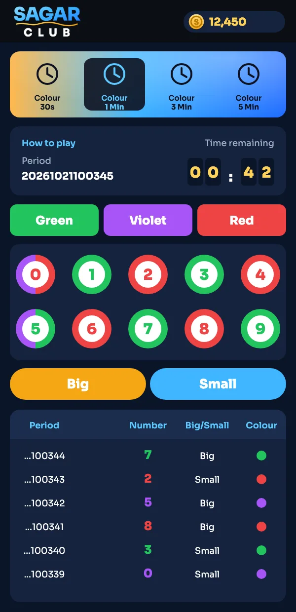 Sagar Club colour prediction screen
